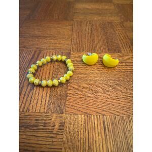 Costume, jewelry bracelet, and earrings, bright yellow